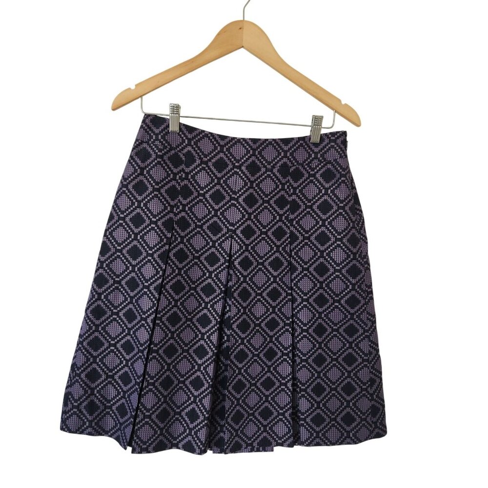 Ann Taylor Pleated Purple Navy Geometric A-Line Skirt Preppy Academic Office - Picture 1 of 8